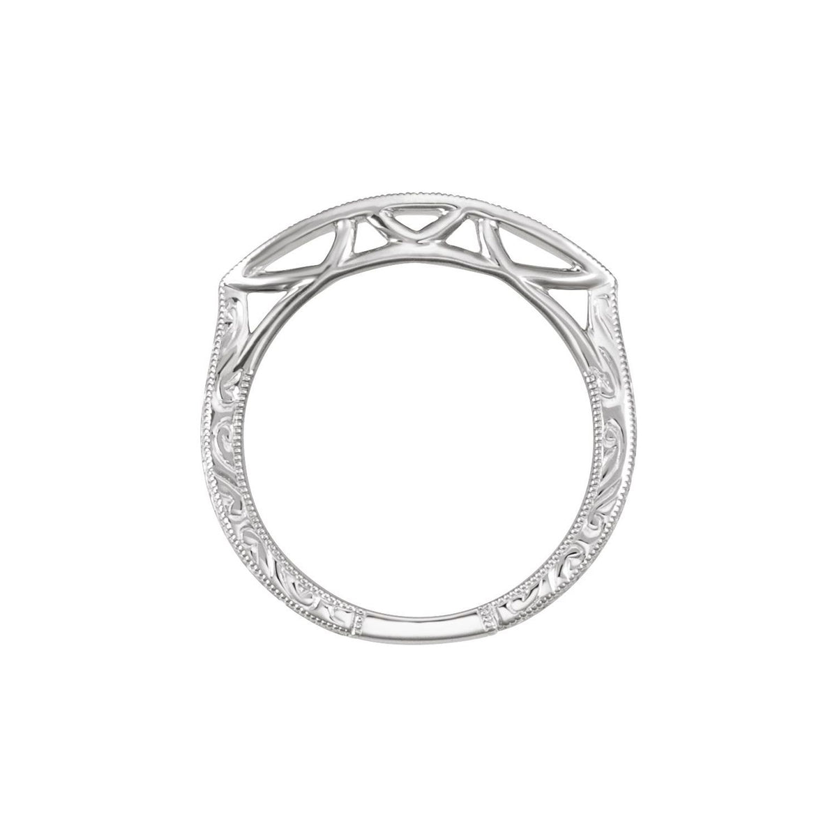 14K White Gold Hand-Engraved Hand-Applied Milgrain Matching Band
