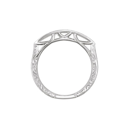 14K White Gold Hand-Engraved Hand-Applied Milgrain Matching Band