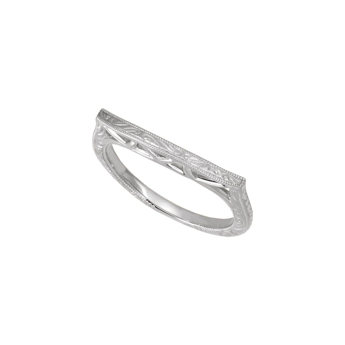 14K White Gold Hand-Engraved Hand-Applied Milgrain Matching Band