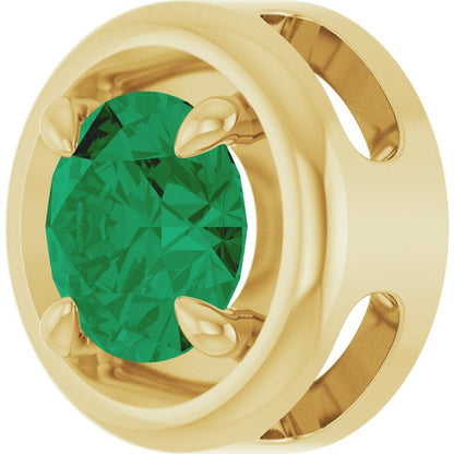 14K Yellow Gold Lab-Grown Emerald Solitaire Slide Pendant