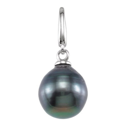 14K Yellow Gold Cultured Gray Tahitian Pearl Charm/Pendant