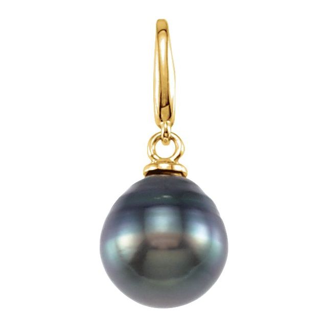 14K Yellow Gold Cultured Gray Tahitian Pearl Charm/Pendant