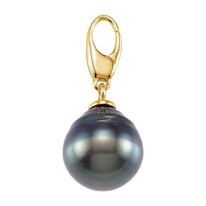 14K Yellow Gold Cultured Gray Tahitian Pearl Charm/Pendant