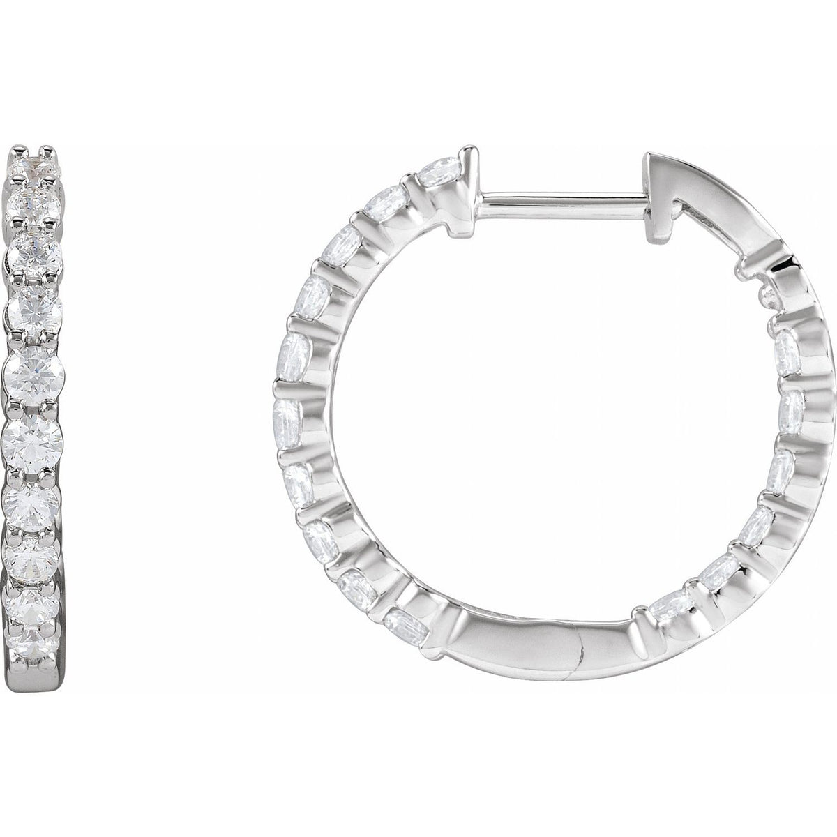 1 CTW Natural Diamond Inside-Outside Hinged Hoop Earrings