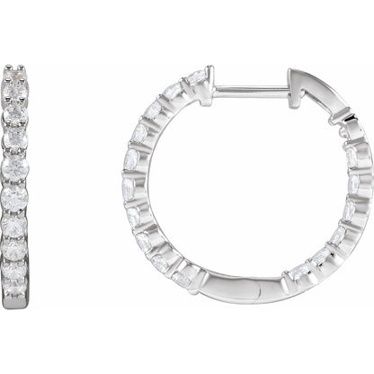 1 CTW Natural Diamond Inside-Outside Hinged Hoop Earrings