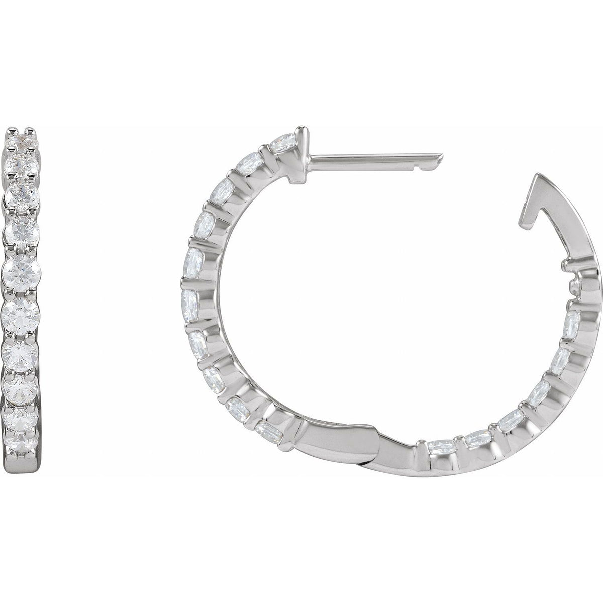 1 CTW Natural Diamond Inside-Outside Hinged Hoop Earrings