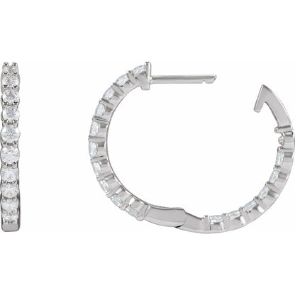 1 CTW Natural Diamond Inside-Outside Hinged Hoop Earrings