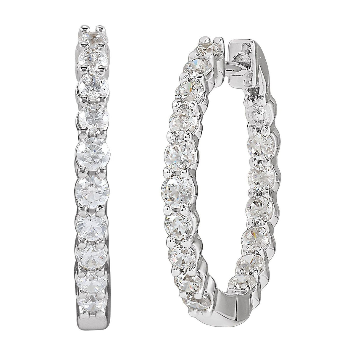 1 CTW Lab-Grown Diamond Inside-Outside Hinged Hoop Earrings