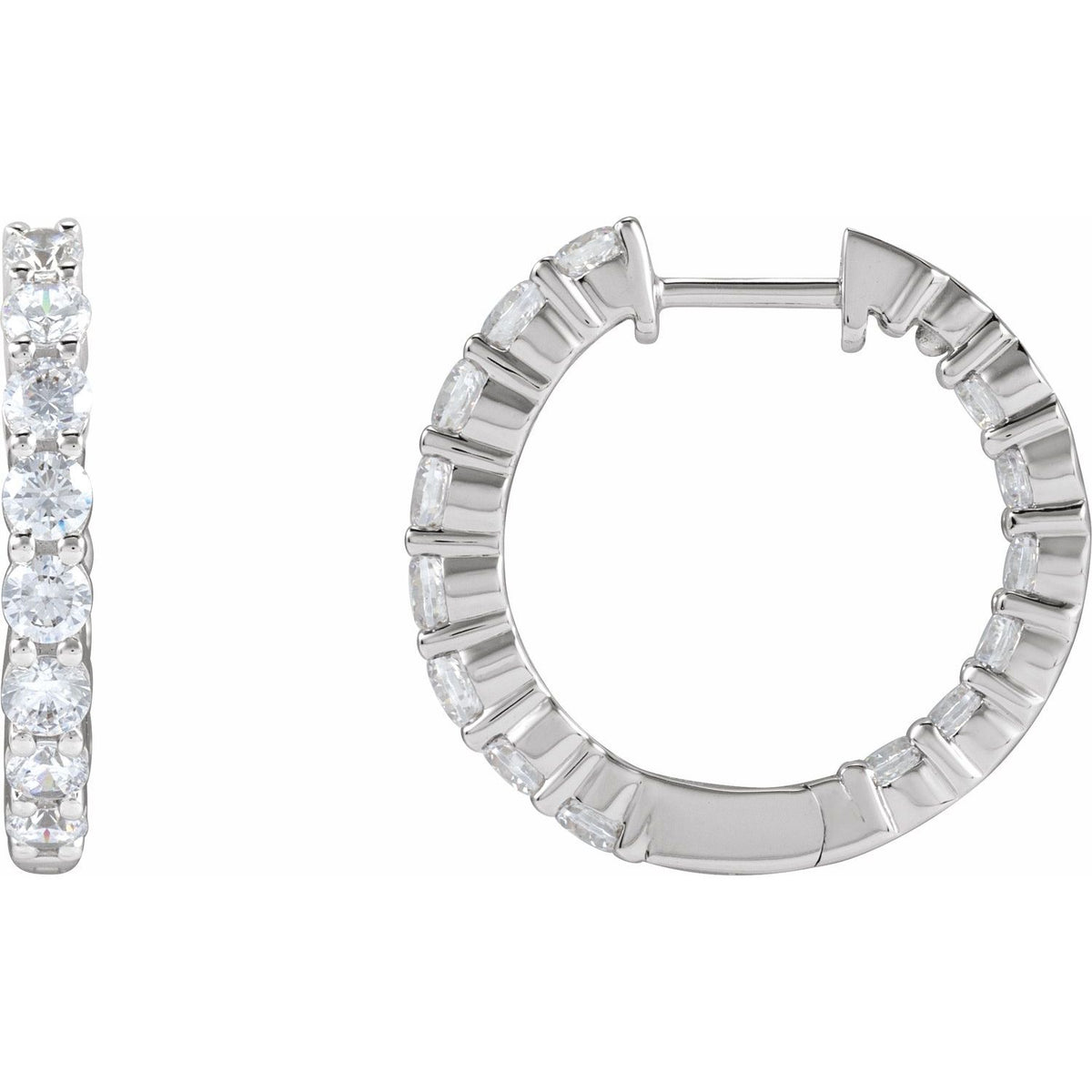 14K White Gold 2 CTW Natural Diamond Inside-Outside Hinged Hoop Earrings