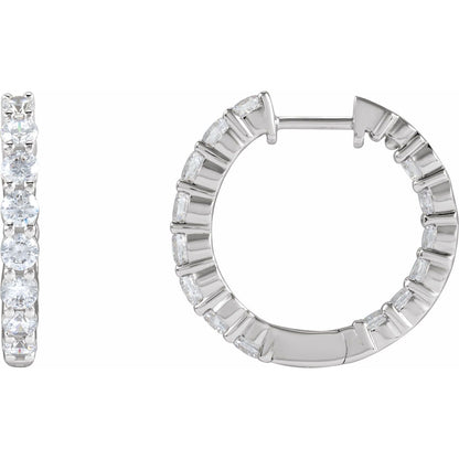 14K White Gold 2 CTW Natural Diamond Inside-Outside Hinged Hoop Earrings