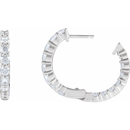 14K White Gold 2 CTW Natural Diamond Inside-Outside Hinged Hoop Earrings
