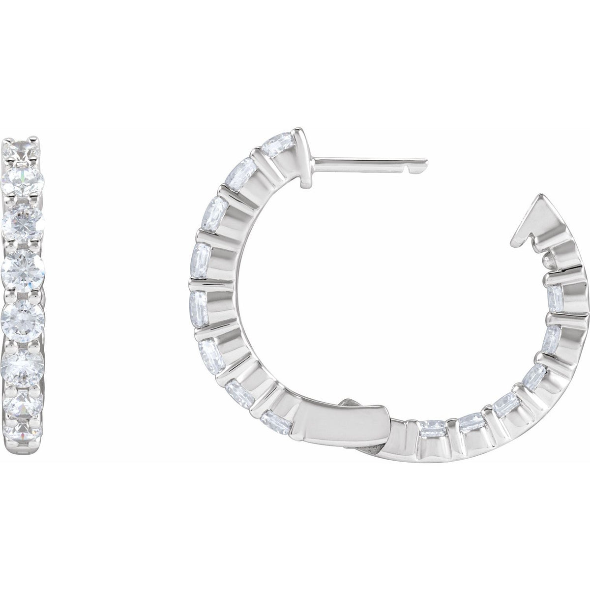 2 CTW Lab-Grown Diamond Inside-Outside Hinged Hoop Earrings