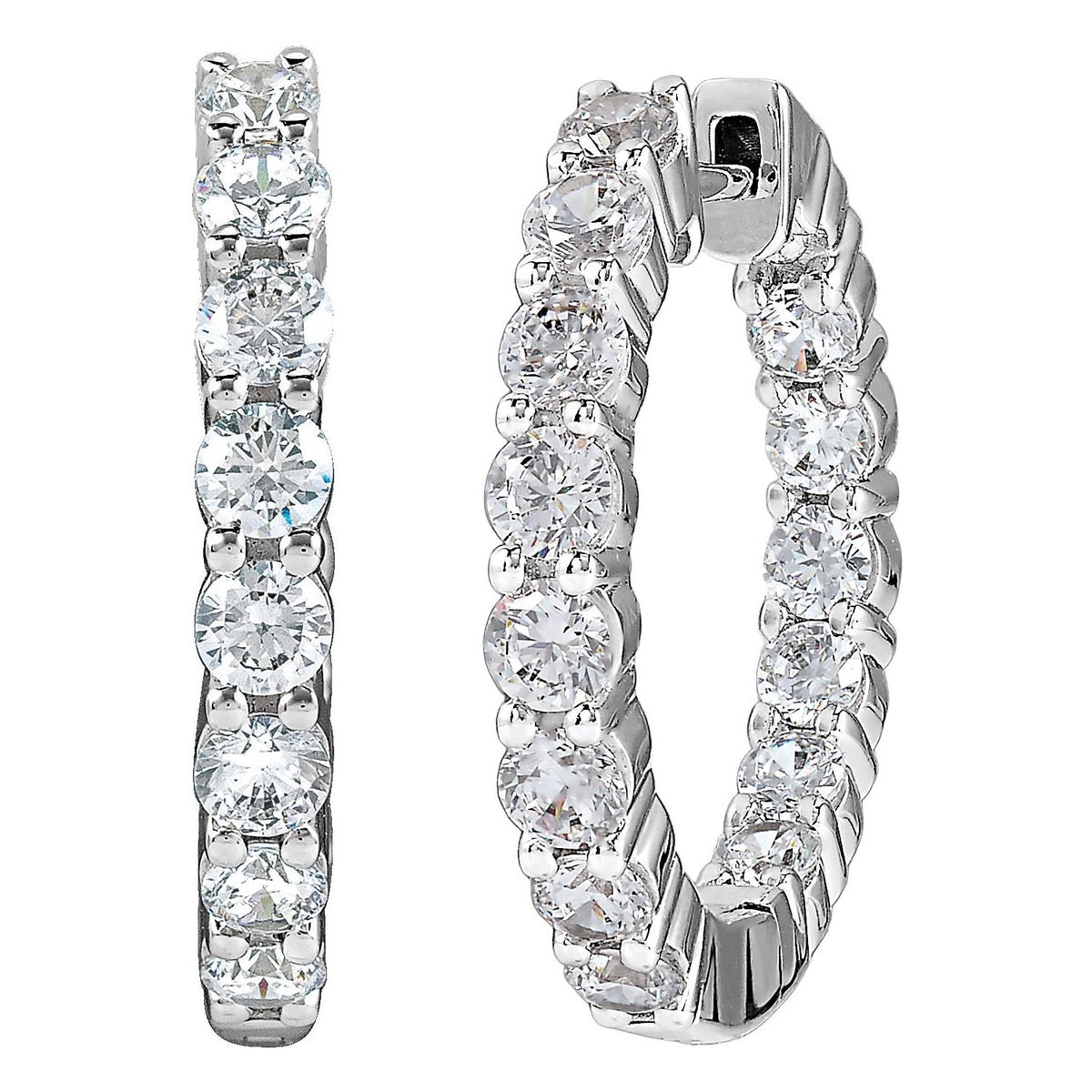 2 CTW Lab-Grown Diamond Inside-Outside Hinged Hoop Earrings