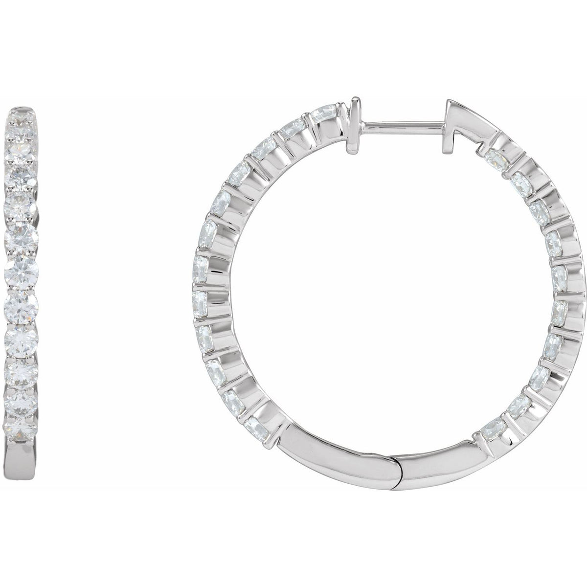 14K White Gold 3 CTW Natural Diamond Inside-Outside Hinged Hoop Earrings