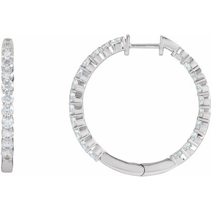 14K White Gold 3 CTW Natural Diamond Inside-Outside Hinged Hoop Earrings