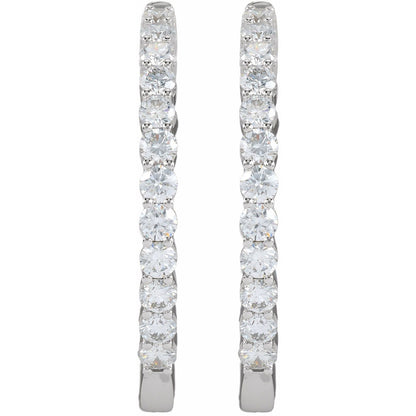 14K White Gold 3 CTW Natural Diamond Inside-Outside Hinged Hoop Earrings