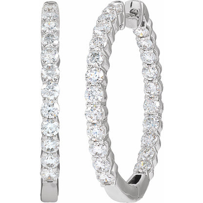 14K White Gold 3 CTW Natural Diamond Inside-Outside Hinged Hoop Earrings