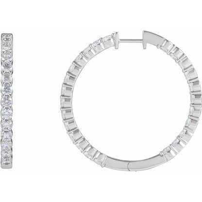 4 CTW Lab-Grown Diamond Inside-Outside Hinged Hoop Earrings
