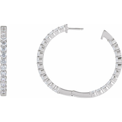 4 CTW Lab-Grown Diamond Inside-Outside Hinged Hoop Earrings