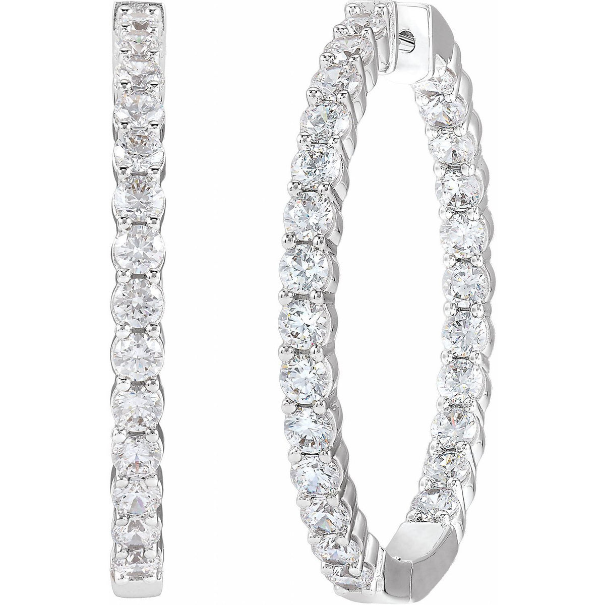 4 CTW Lab-Grown Diamond Inside-Outside Hinged Hoop Earrings