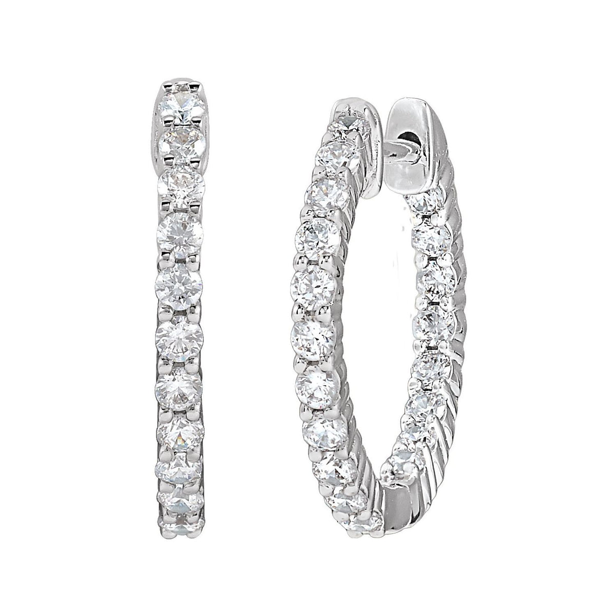 3/4 CTW Lab-Grown Diamond Inside-Outside Hinged Hoop Earrings