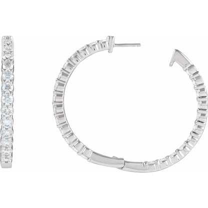 14K White Gold 5 CTW Natural Diamond Inside-Outside Hinged Hoop Earrings