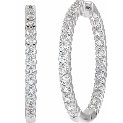 14K White Gold 5 CTW Natural Diamond Inside-Outside Hinged Hoop Earrings