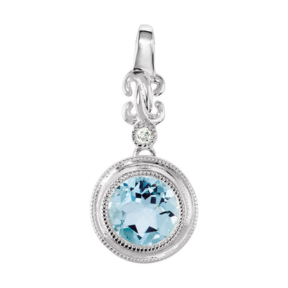 14K White Gold Natural Aquamarine & .01 CT Natural Diamond Pendant