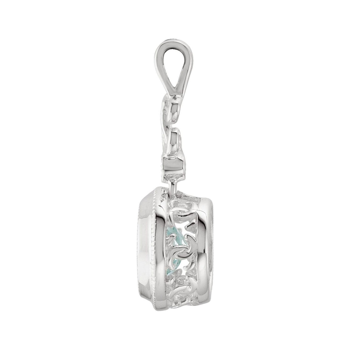 14K White Gold Natural Aquamarine & .01 CT Natural Diamond Pendant