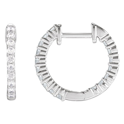1/2 CTW Natural Diamond Inside-Outside Hinged Hoop Earrings