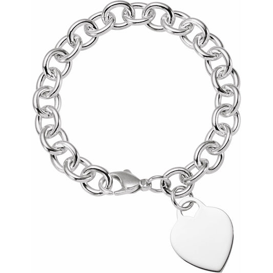 Sterling Silver Engravable Heart Charm 7 1/2" Chain