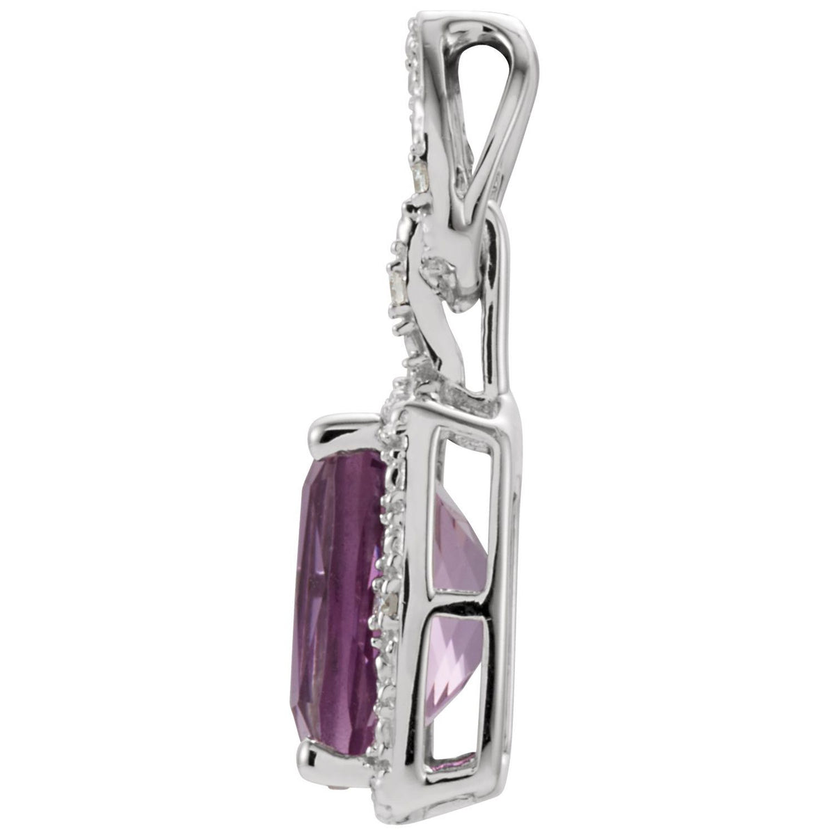 14K White Gold Natural Amethyst & .025 CTW Natural Diamond Pendant
