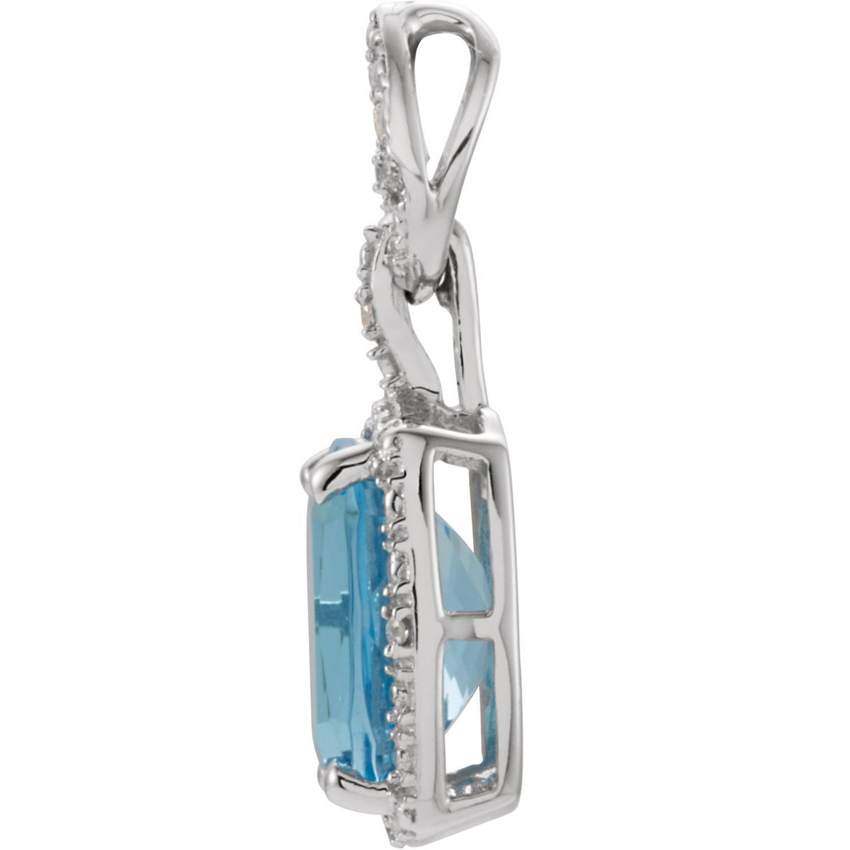 14K White Gold Natural Swiss Blue Topaz & .025 CTW Natural Diamond Pendant