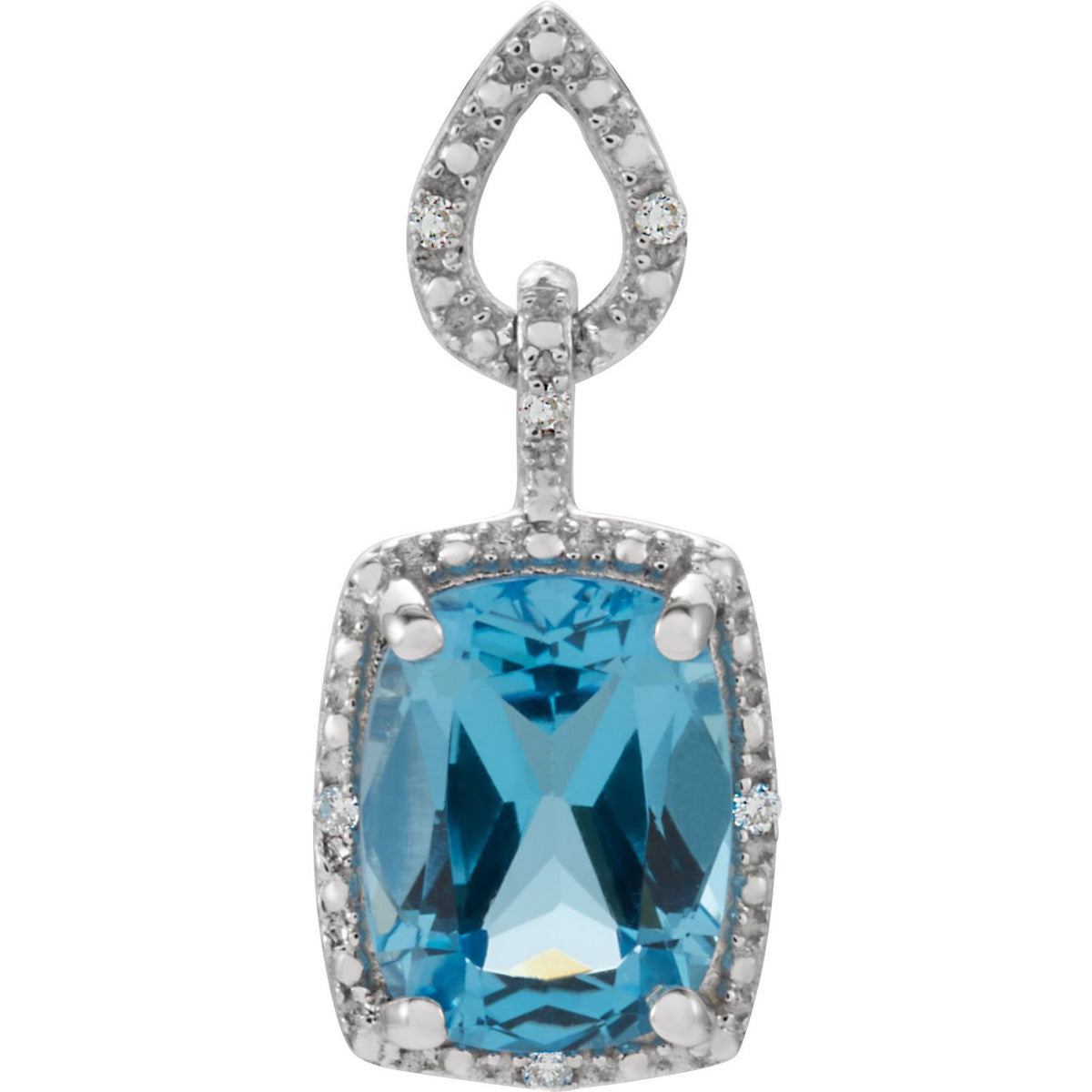14K White Gold Natural Swiss Blue Topaz & .025 CTW Natural Diamond Pendant
