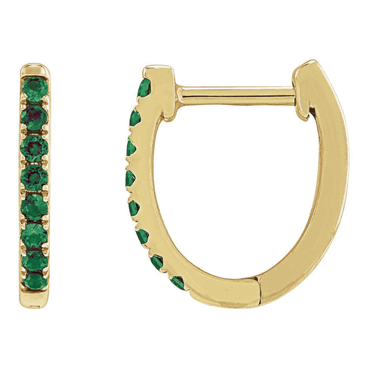 14K Yellow Gold Lab-Grown Emerald Hoop Earrings
