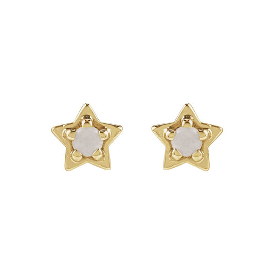 14K Yellow Gold Natural White Opal Petite Star Earring
