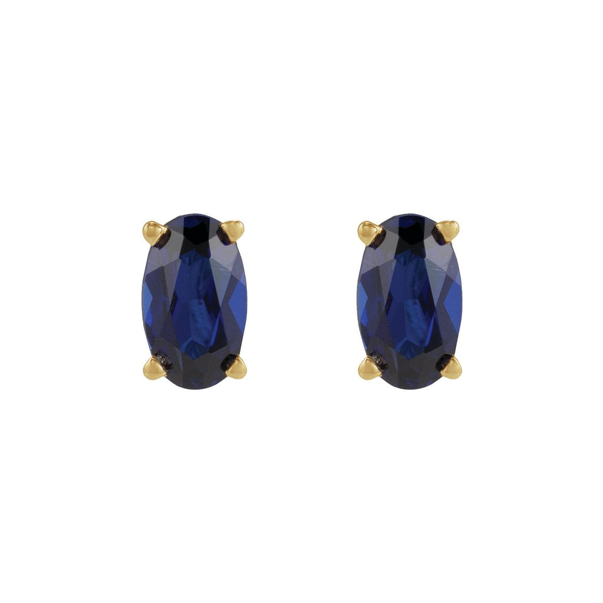 14K Yellow Gold 5x3 mm Lab-Grown Blue Sapphire Earring