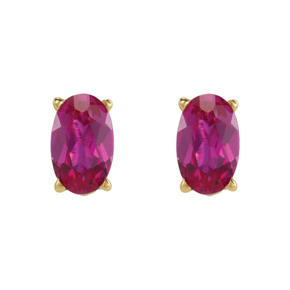 14K Yellow Gold 5x3 mm Lab-Grown Ruby Earring