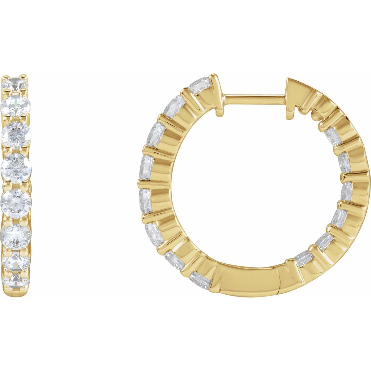 2 CTW Lab-Grown Diamond Inside-Outside Hinged Hoop Earrings