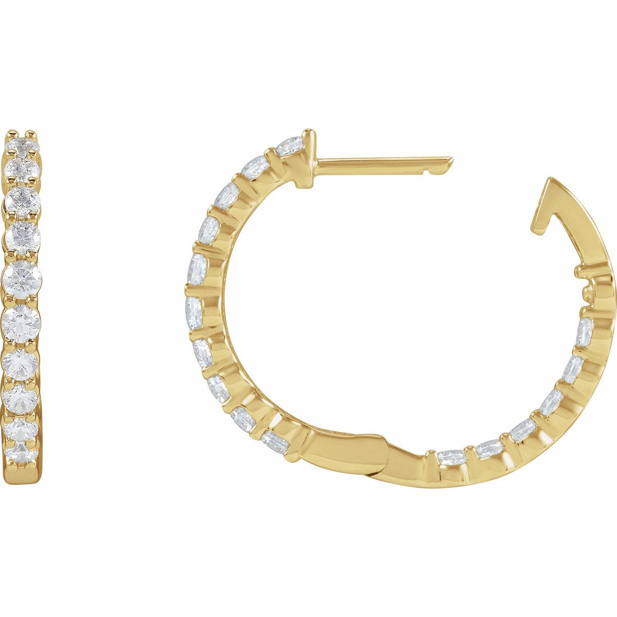 1 CTW Natural Diamond Inside-Outside Hinged Hoop Earrings