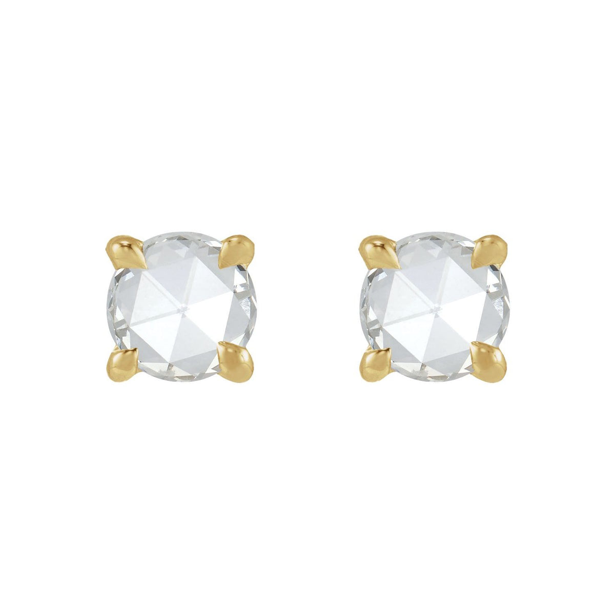 14K Yellow Gold 1/10 CT Rose-Cut Natural Diamond Stud Earring
