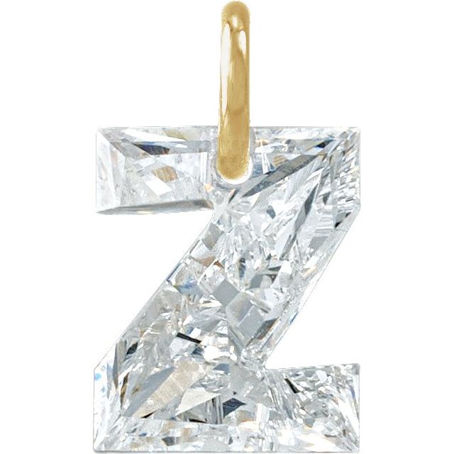 14K Yellow Gold 9/10 CT Lab-Grown Diamond Initial Dangle