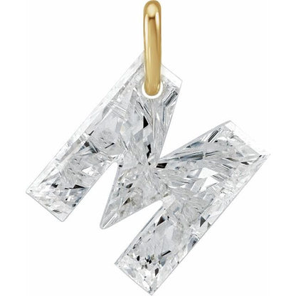 14K Yellow Gold 1 1/6 CT Lab-Grown Diamond Initial M Dangle