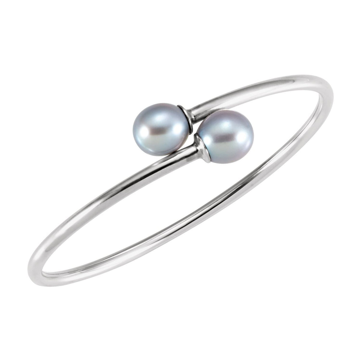 Sterling Silver Cultured Gray Freshwater Pearl Flexible Bangle Bracelet