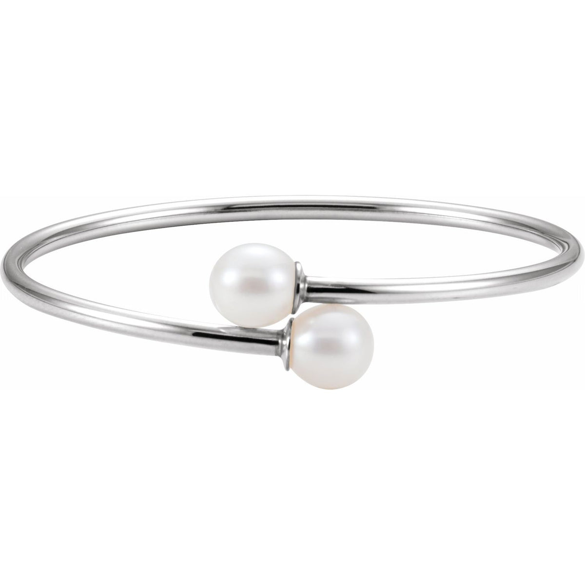Sterling Silver Cultured White Freshwater Pearl Flexible Bangle Bracelet
