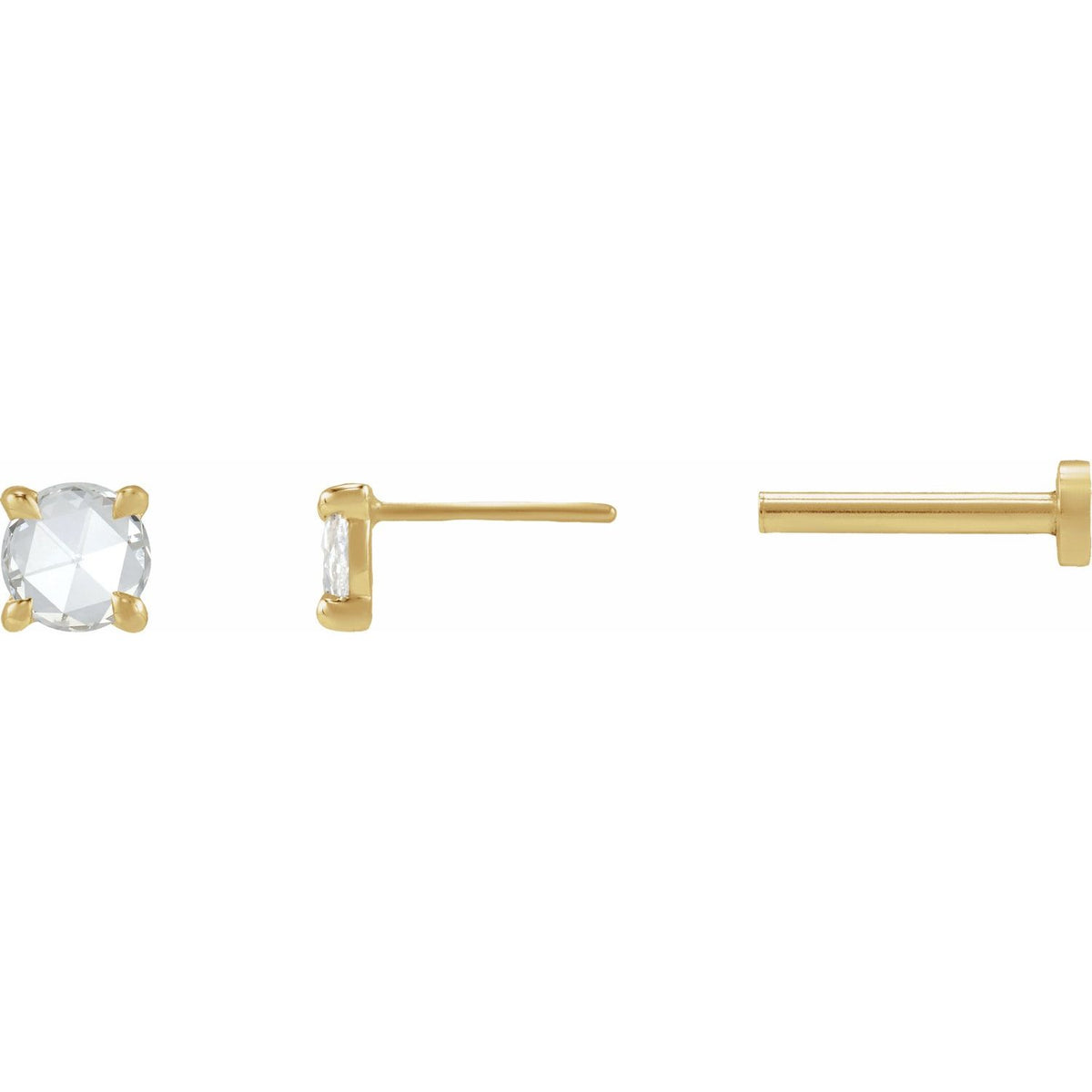 14K Yellow Gold 1/10 CT Rose-Cut Natural Diamond Stud Earring