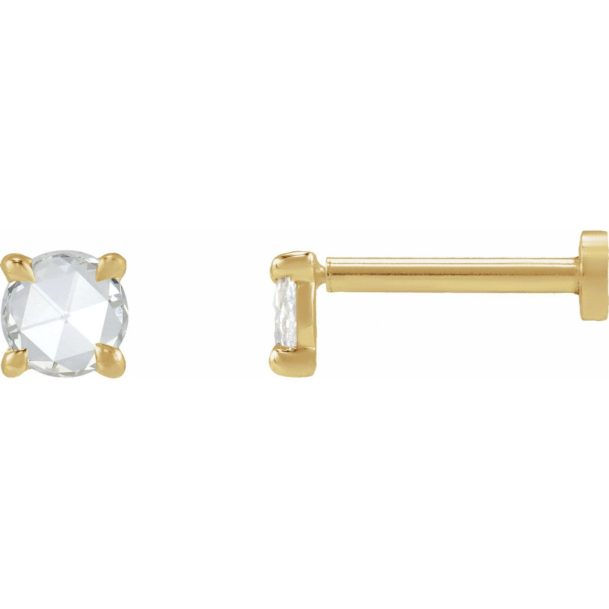 14K Yellow Gold 1/10 CT Rose-Cut Natural Diamond Stud Earring