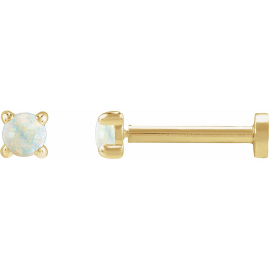 Cabochon Natural White Opal Stud Earring
