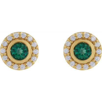 14K Yellow Gold Lab-Grown Blue Sapphire & 1/5 CTW Natural Diamond Halo-Style Stud Earrings