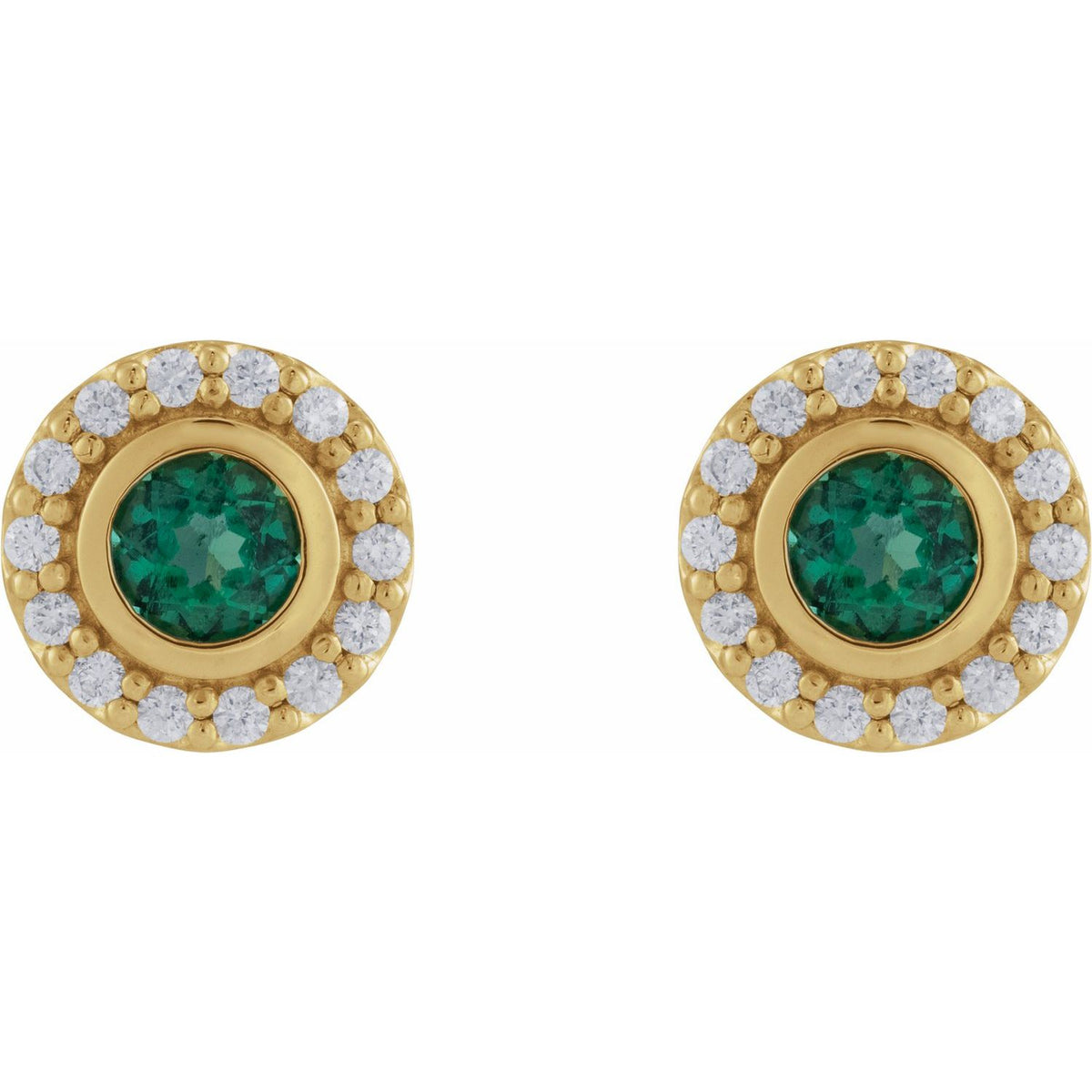 14K Yellow Gold Lab-Grown Ruby & 1/5 CTW Natural Diamond Halo-Style Stud Earrings
